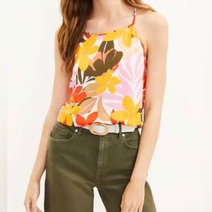 NWT LOFT Ann Taylor Tropical Pink Yellow Olive Halter Top